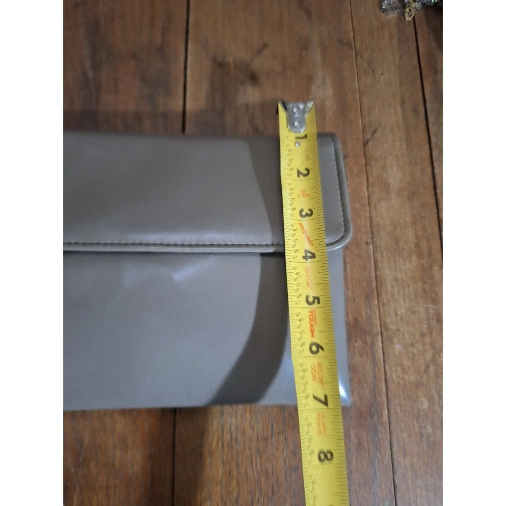 Vintage Taupe Faux Leather Envelope Clutch Bag Art Deco Gold Hardware Mirror